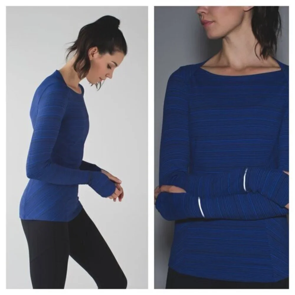 Lululemon Kanto Catch Me Long Sleeve 4 Kanto Stripe Sapphire Blue Black
